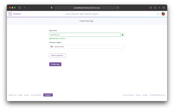 Creating new Heroku app