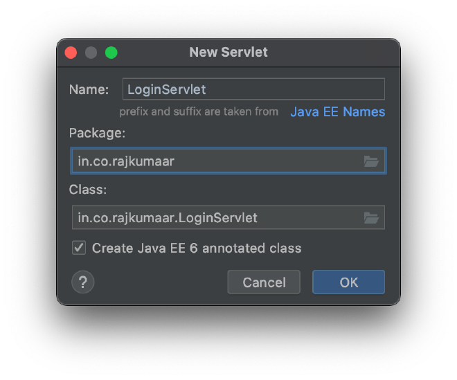 Creating servlet