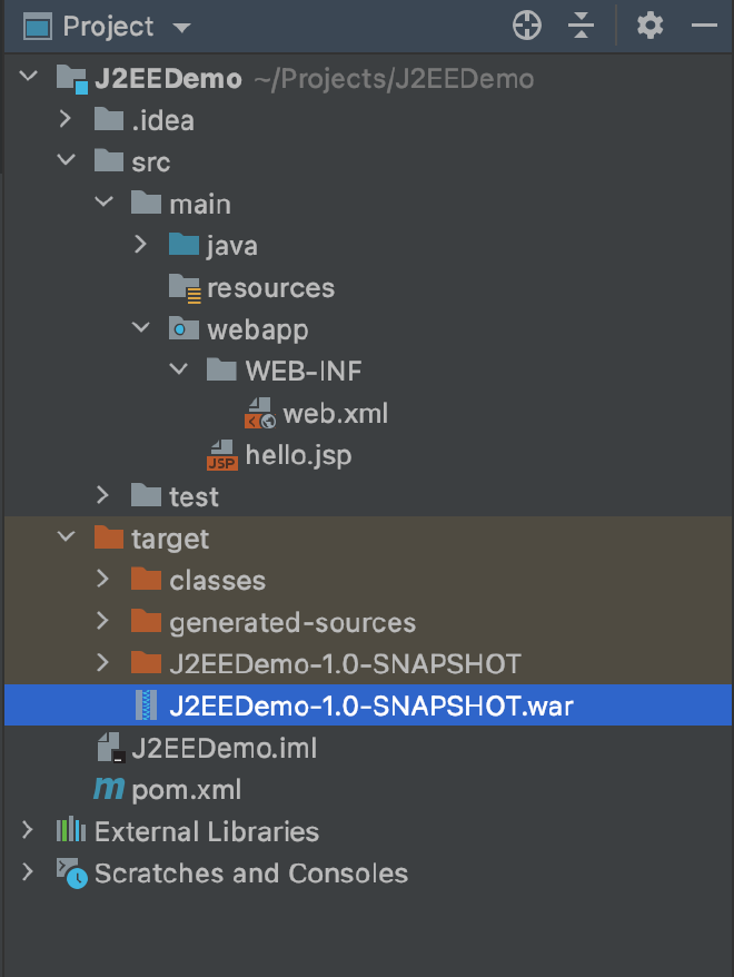Target directory with WAR file
